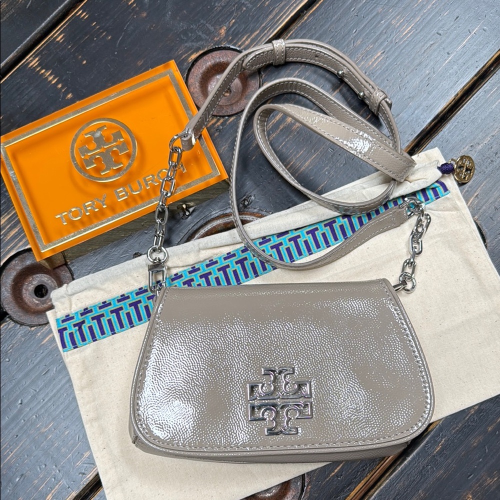 Tory Burch Britten Patent Leather Bag or Clutch with Silver Hardware